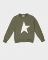Golden Goose Kids' Boy's Crewneck Star Sweatshirt In Ivy Green/white