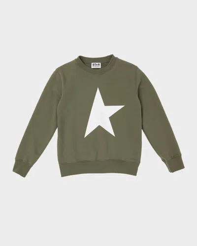 Golden Goose Kids' Boy's Crewneck Star Sweatshirt In Ivy Green/white