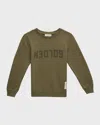 Golden Goose Boy's Distressed Logo-print Sweatshirt In Dusty Olive