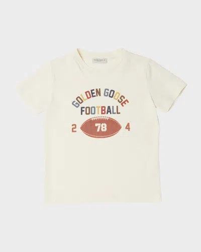 Golden Goose Kids' White Crewneck T-shirt With Maxi Logo Print On The Front In Cotton Boy In Yellow Cream