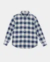 Golden Goose Logo-print Checked Shirt In Navy Off White