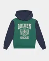 Golden Goose Boy's Journey Bicolor Logo Crest Hoodie In Hunter Green Total Eclipse