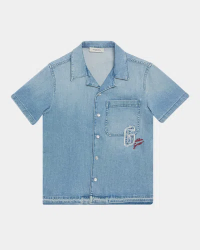 Golden Goose Kids' Boy's Journey Logo Patch Denim Shirt In Medium Blue