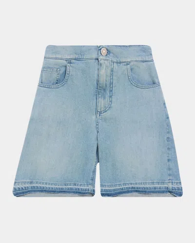 Golden Goose Kids' Boy's Journey Logo Patch Denim Shorts In Medium Blue