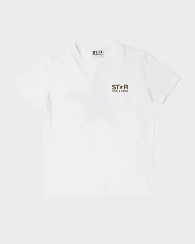 Golden Goose Kids' Boy's Star Logo-print T-shirt In White/ivy Green