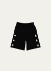 Golden Goose Boy's Star-printed Wide Leg Shorts In Blackwhite