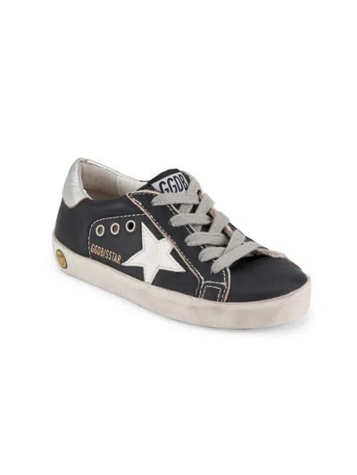 Golden Goose Babies' Boy's Super Star Laminated-heel Trainers In Blue White Silver