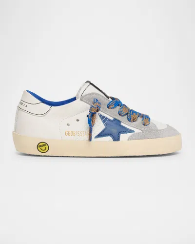 Golden Goose Kids' Boy's Super Star Young Leather And Suede Sneakers, Baby/toddlers In Whiteblueice