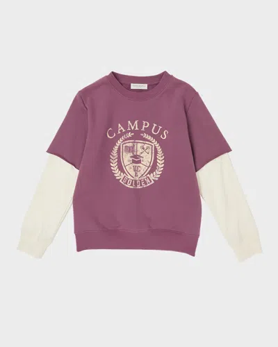 Golden Goose Kids' Boy's Two-in-one Collegiate-inspired Sweatshirt In Damson Heritage White