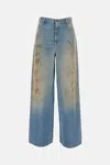 Golden Goose Distressed Boyfriend Fit Trousers With Studded Detailing In Blue