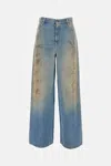 Golden Goose Distressed Boyfriend Fit Trousers With Studded Detailing In Blue
