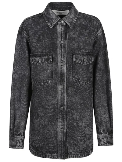 Golden Goose Boyfriend Shirt In Washed Cotton Denim With Floral Print In Black