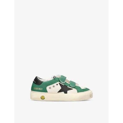 Golden Goose Kids' May School Logo-print Leather Trainers 6-9 Years In Blk/green