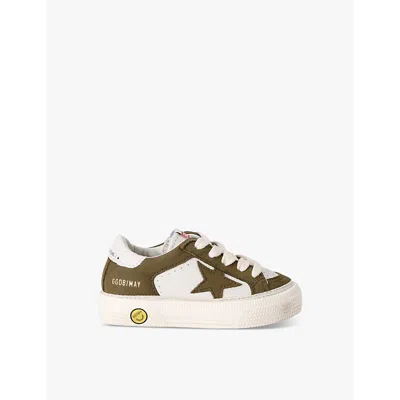 GOLDEN GOOSE MID GREEN KIDS' MAY STAR-EMBROIDERED LOW-TOP LEATHER TRAINERS EUR 22 /5.5 UK