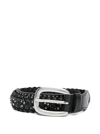 Golden Goose "braided Houston" Washed Leather With Micro Studs Belt In Black