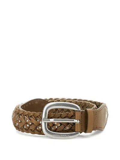 Golden Goose Houston Braided Leather Belt Micro Studs In Brown
