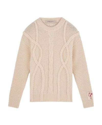 Golden Goose Braided Motif Virgin Wool Jumper In Nude