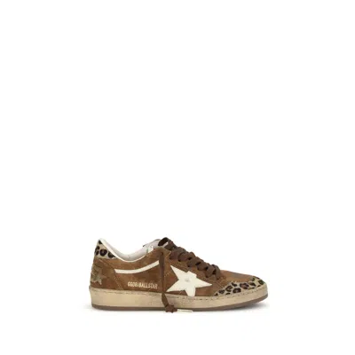 Golden Goose Sneaker Ballstar Low Top With Star Patch With Glitter And Animalier Print In Brown Suede For Women