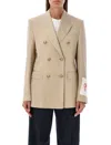 Golden Goose Womens Double-breasted Blazer In Sand With Gold Heraldic Buttons In Brown