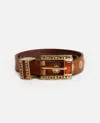 Golden Goose Brown Embellished Buckle Belt In Gold