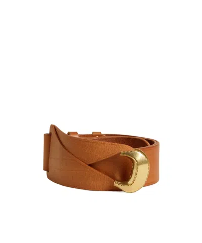 Golden Goose Brown Leather Belt With Semi-circular Gold Buckle