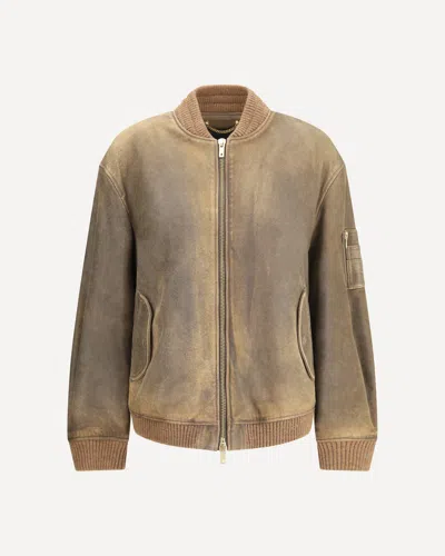 GOLDEN GOOSE BROWN LEATHER JACKET WITH ZIP CLOSURE