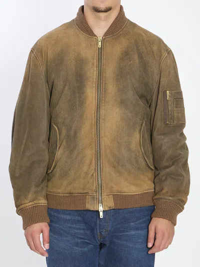 Golden Goose Brown Leather Zip Jacket