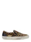 Golden Goose Brown Low Top Sneakers With Embossed Logo On The Heel And All-over Leopard Motif