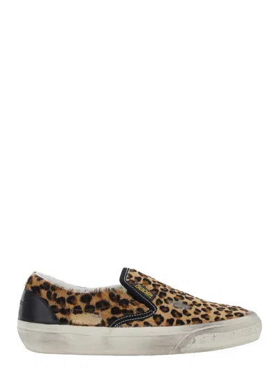 Golden Goose Brown Low Top Sneakers With Embossed Logo On The Heel And All-over Leopard Motif In Lea In Multicolor