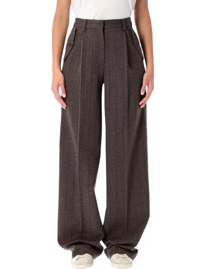 Golden Goose Brown Pinstripe Wool Wide-leg Trousers
