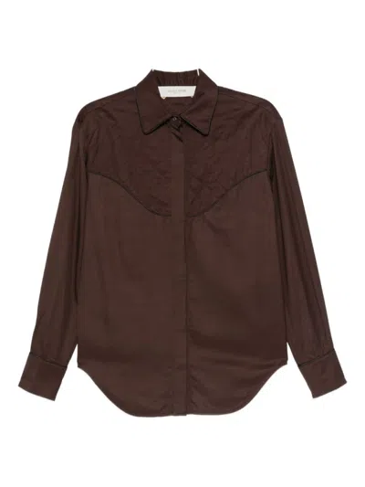 GOLDEN GOOSE BROWN SHIRT WITH QUILTED YOKE DETAIL