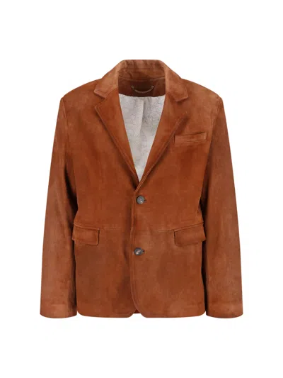 Golden Goose Brown Suede Jacket With Button Closure And Tailored Silhouette