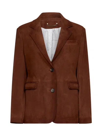 Golden Goose Brown Waxed Suede Robyn Blazer In Multi