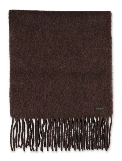 Golden Goose Brushed Knit Fringe Scarf In Mole Brown