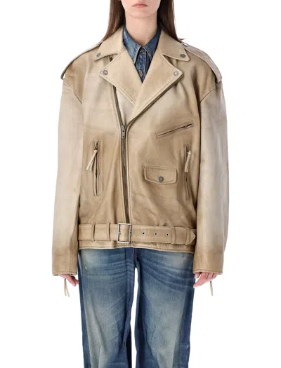 Golden Goose Brushed Leather Biker Jacket In Nude