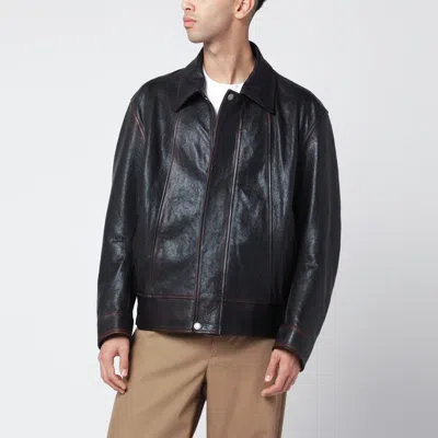 Golden Goose Burgundy Bomber Jacket In Nappa Leather In Black
