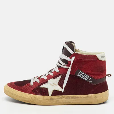 Pre-owned Golden Goose Burgundy Suede And Metallic Mesh Mid Star Trainers Size 42