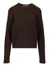 Golden Goose Wool Blend Crew-neck Sweater With Woven Pattern In Brown