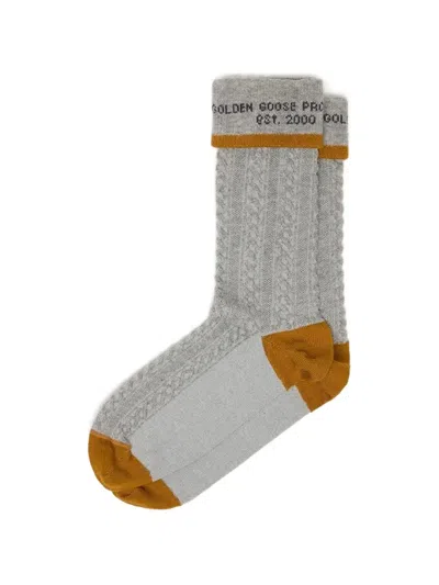 Golden Goose Cable-knit Ribbed Socks In Gray