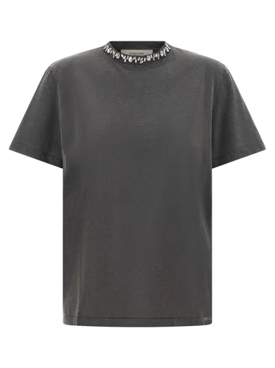 Golden Goose Anthracite Cotton T-shirt With Cabochon Crystals In Gray