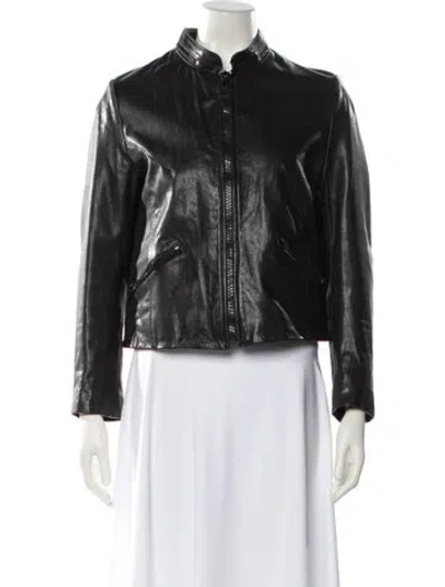 Pre-owned Golden Goose Calf Leather Biker Jacket In Black