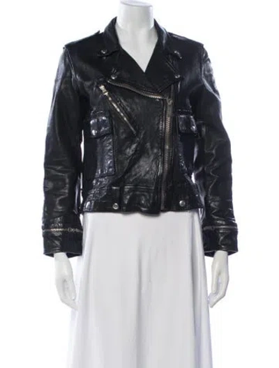 Pre-owned Golden Goose Calf Leather Biker Jacket In Black