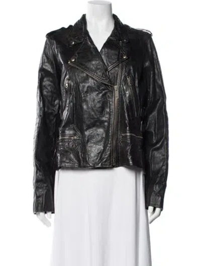 Pre-owned Golden Goose Calf Leather Biker Jacket In Black
