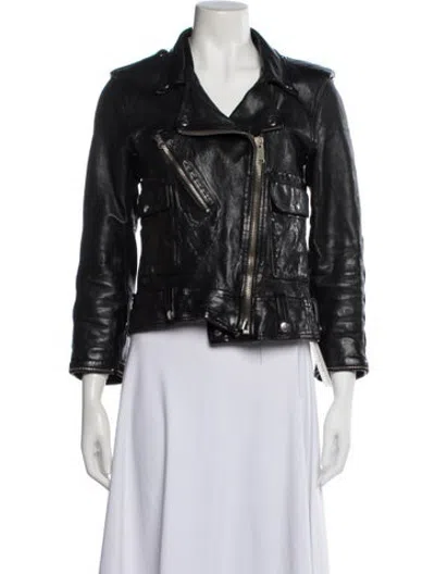 Pre-owned Golden Goose Calf Leather Biker Jacket In Black