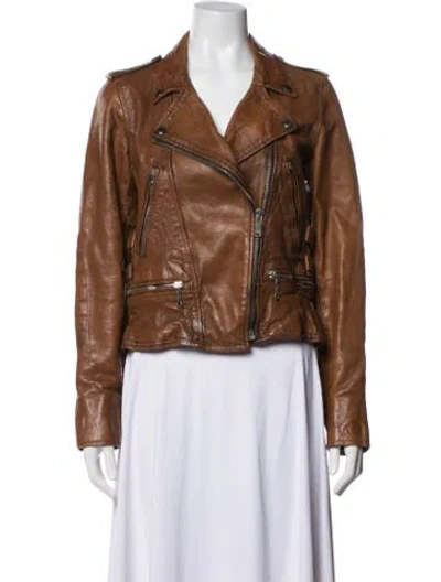 Pre-owned Golden Goose Calf Leather Biker Jacket In Brown