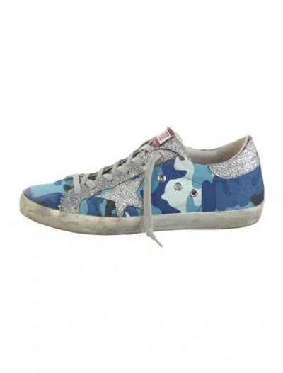 Pre-owned Golden Goose Camouflage Print Glitter Accents Sneakers In Blue