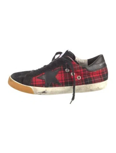 Pre-owned Golden Goose Canvas Plaid Print Sneakers In Red
