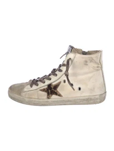 Pre-owned Golden Goose Canvas Printed Wedge Sneakers In White