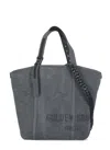 Golden Goose Grey Canvas Hand Bag With Printed Logo