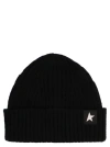 Golden Goose Black Beanie In Wool With White Star  In Black
